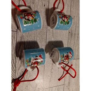 Set Of Four Mini Ceramic Christmas Mugs Decorative Holiday Ornaments Collectible